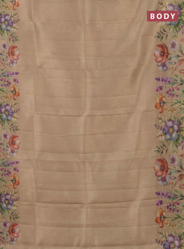 Tissue saree sandal with allover zari weaves and digital printed border