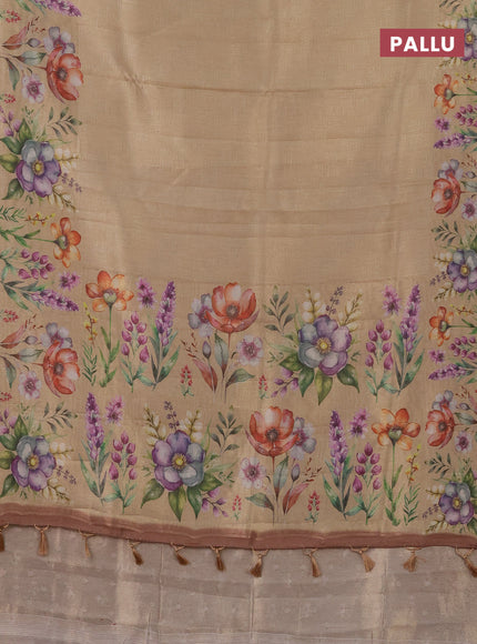 Tissue saree sandal with allover zari weaves and digital printed border