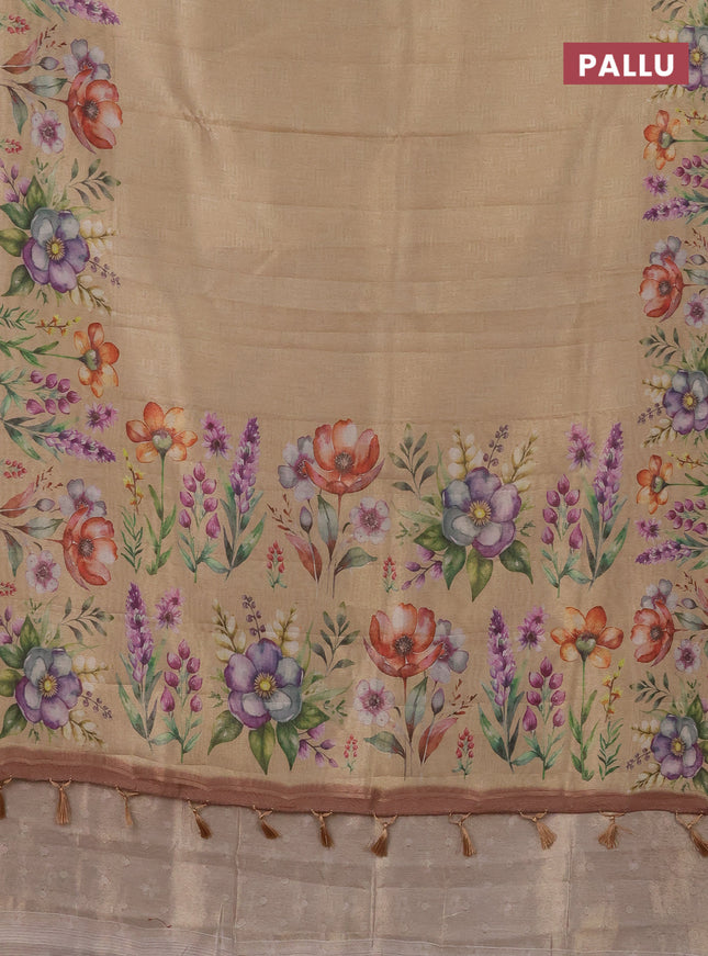 Tissue saree sandal with allover zari weaves and digital printed border