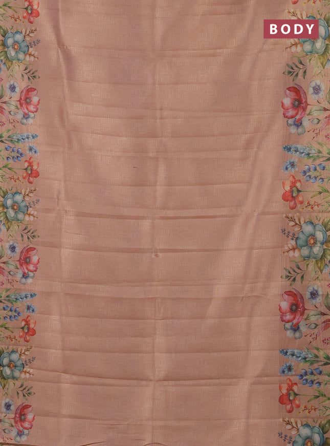 Tissue saree mild peach with allover zari weaves and digital printed border