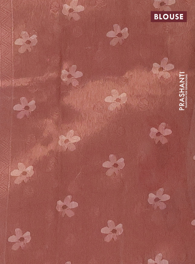 Tissue saree mild peach with allover zari weaves and digital printed border