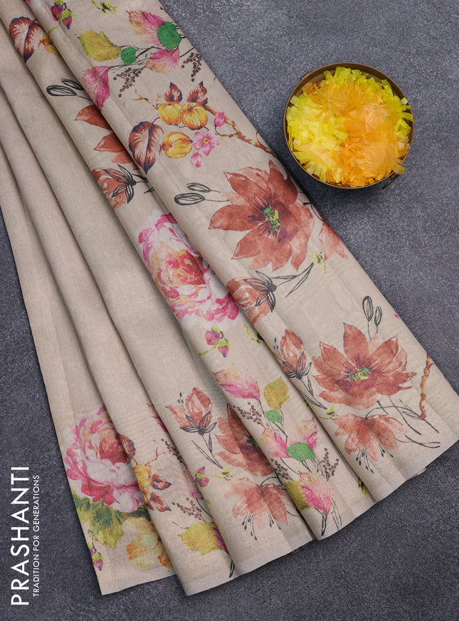 Tissue saree sandal with allover zari weaves and digital printed border