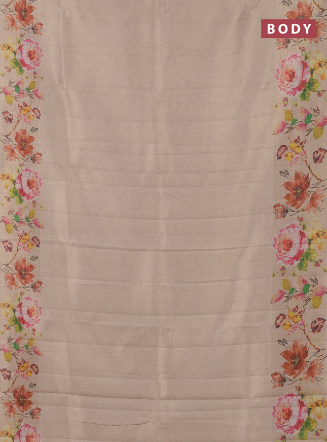 Tissue saree sandal with allover zari weaves and digital printed border