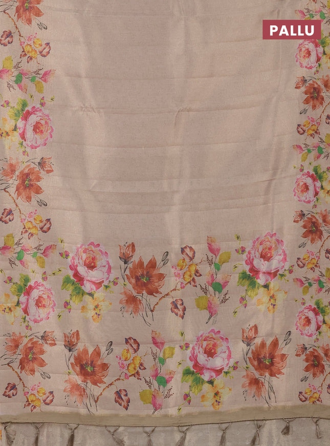 Tissue saree sandal with allover zari weaves and digital printed border