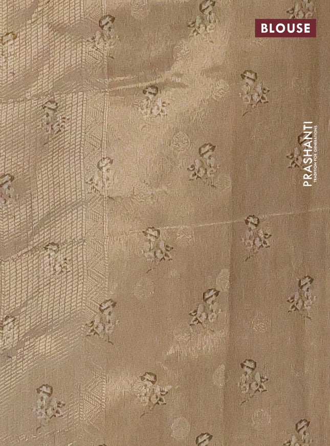 Tissue saree sandal with allover zari weaves and digital printed border