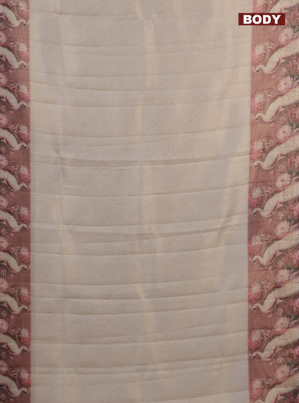 Tissue saree cream and pastel pink with allover zari weaves and floral digital printed border