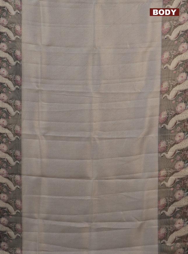 Tissue saree pastel grey and grey with allover zari weaves and floral digital printed border