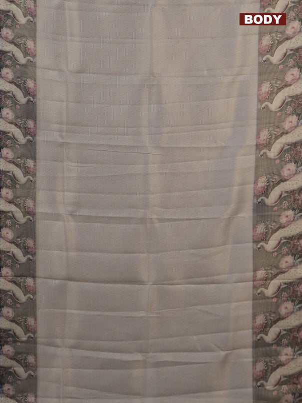 Tissue saree pastel grey and grey with allover zari weaves and floral digital printed border