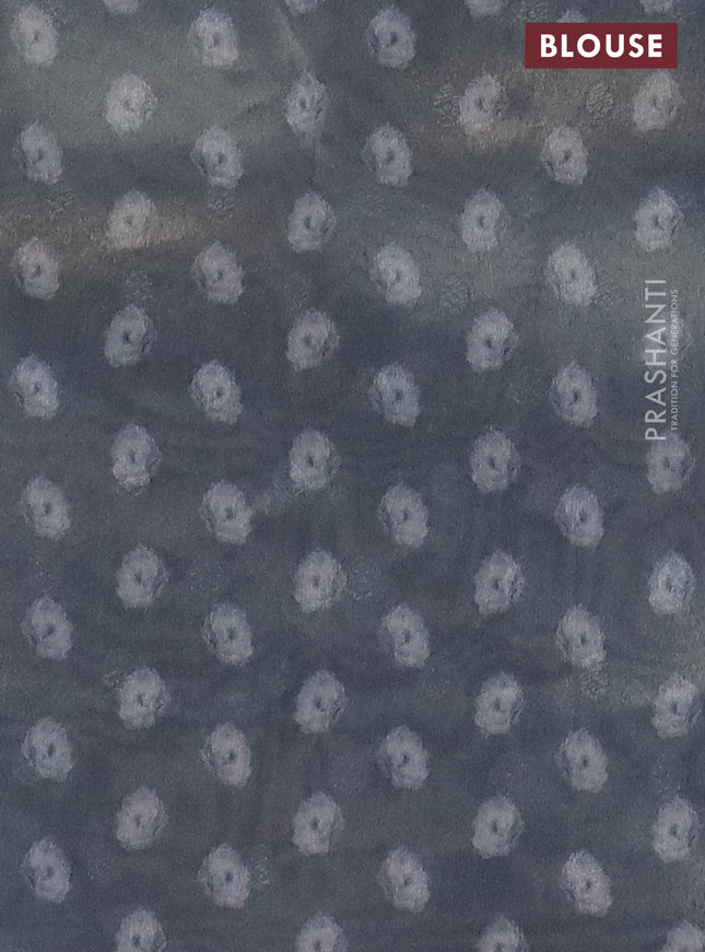 Tissue saree pastel grey and grey with allover zari weaves and floral digital printed border
