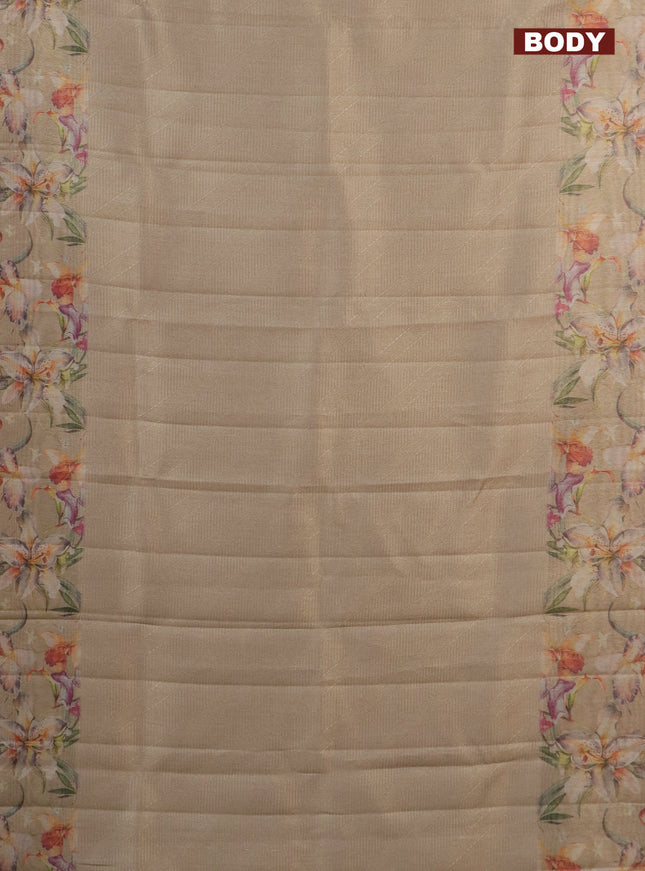 Tissue saree sandal with allover zari weaves and floral digital printed border