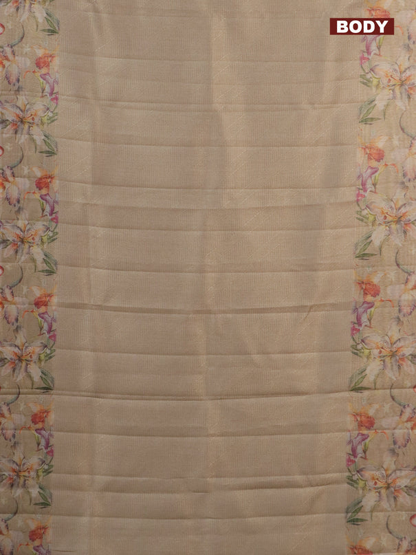 Tissue saree sandal with allover zari weaves and floral digital printed border