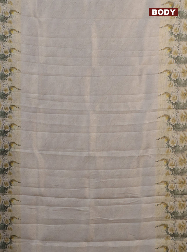 Tissue saree pastel grey with allover zari weaves and floral digital printed border