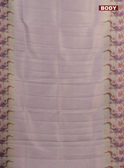 Tissue saree pastel lavender with allover zari weaves and floral digital printed border