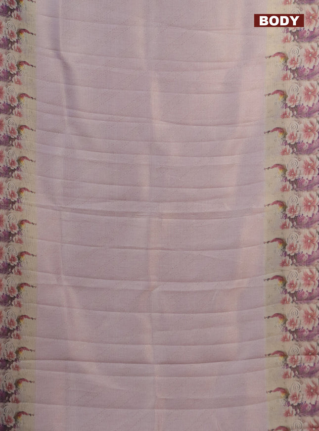 Tissue saree pastel lavender with allover zari weaves and floral digital printed border