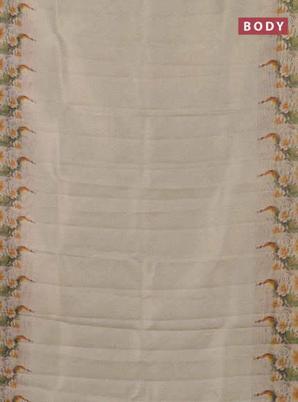 Tissue saree cream with allover zari weaves and floral digital printed border