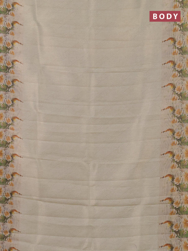Tissue saree cream with allover zari weaves and floral digital printed border