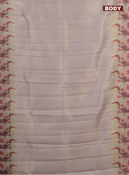 Tissue saree beige with allover zari weaves and floral digital printed border
