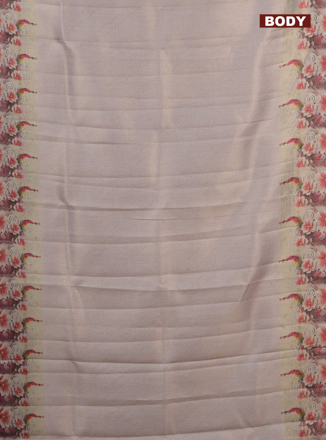 Tissue saree beige with allover zari weaves and floral digital printed border