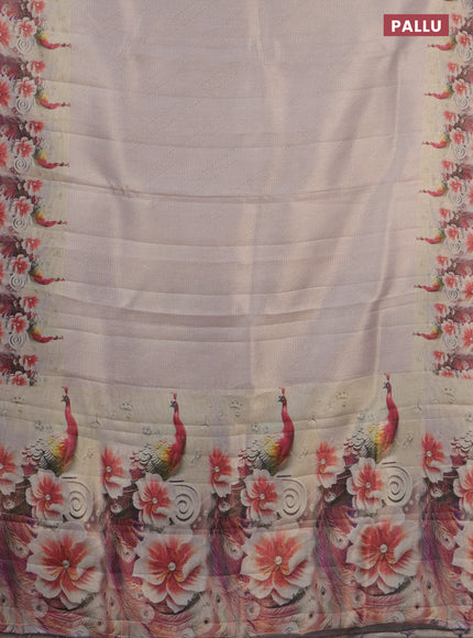 Tissue saree beige with allover zari weaves and floral digital printed border