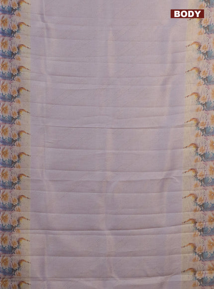 Tissue saree pastel lavender with allover zari weaves and floral digital printed border