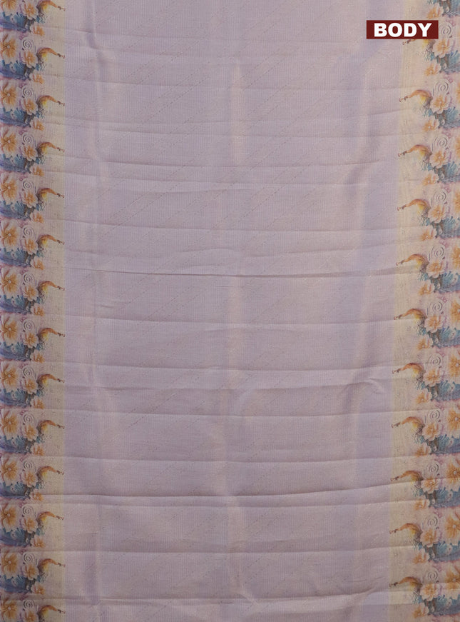 Tissue saree pastel lavender with allover zari weaves and floral digital printed border