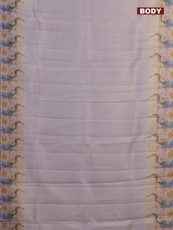 Tissue saree pastel lavender with allover zari weaves and floral digital printed border