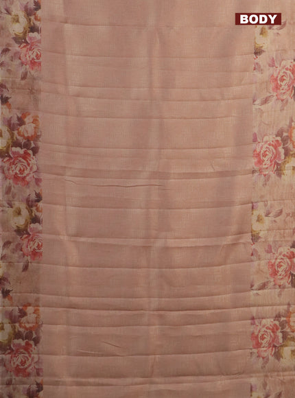 Tissue saree pastel peach with allover zari weaves and floral digital printed border