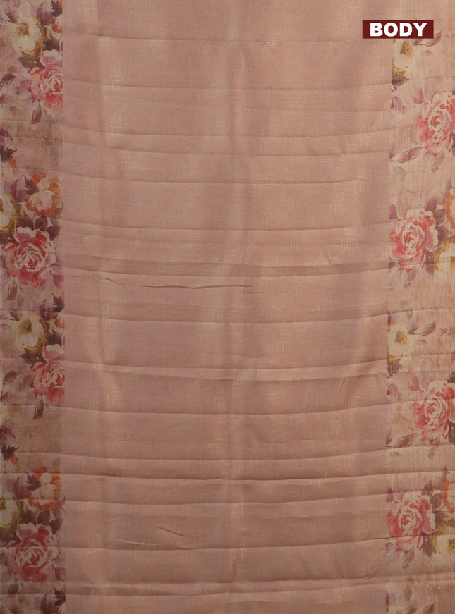 Tissue saree pastel peach with allover zari weaves and floral digital printed border