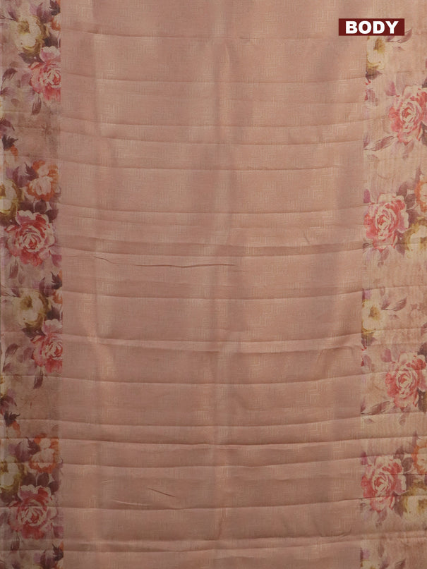 Tissue saree pastel peach with allover zari weaves and floral digital printed border