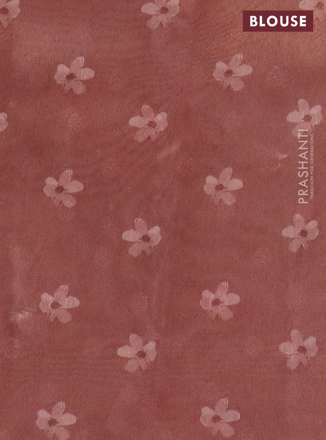 Tissue saree pastel peach with allover zari weaves and floral digital printed border