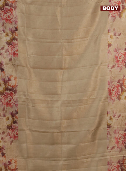 Tissue saree sandal with allover zari weaves and floral digital printed border