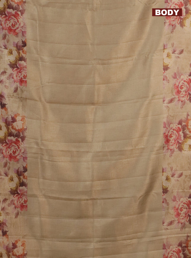 Tissue saree sandal with allover zari weaves and floral digital printed border