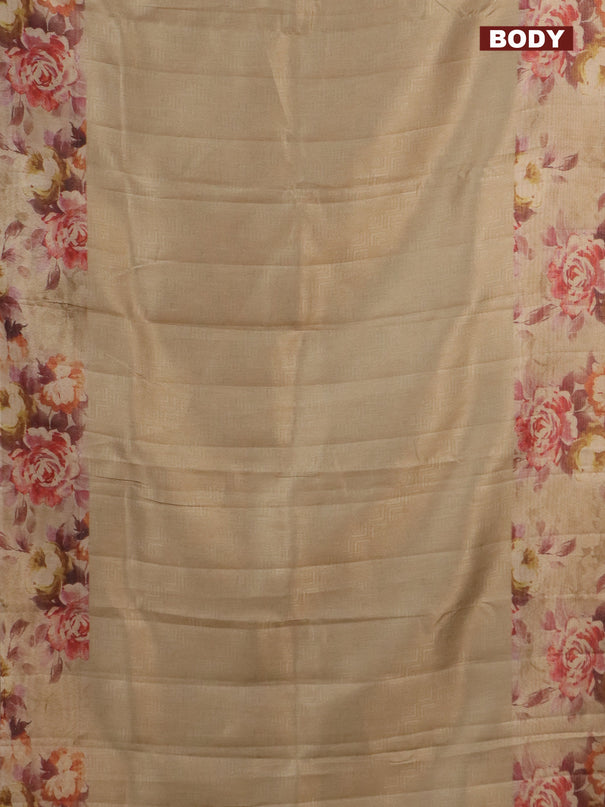 Tissue saree sandal with allover zari weaves and floral digital printed border