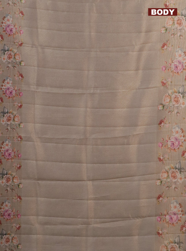 Tissue saree beige with allover zari weaves and floral digital printed border
