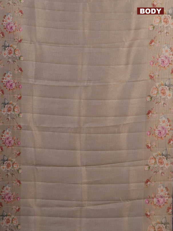 Tissue saree beige with allover zari weaves and floral digital printed border
