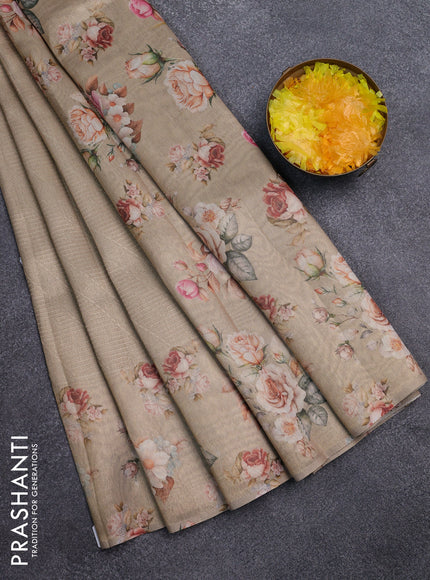 Tissue saree sandal with allover zari weaves and floral digital printed border