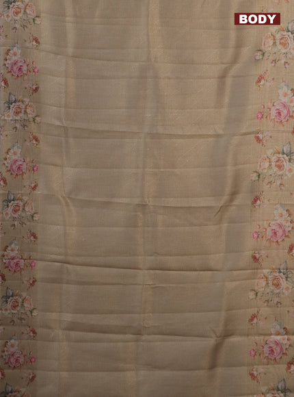 Tissue saree sandal with allover zari weaves and floral digital printed border