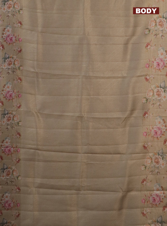 Tissue saree sandal with allover zari weaves and floral digital printed border