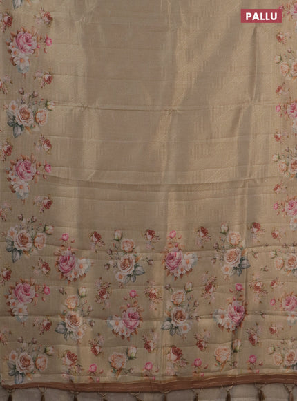 Tissue saree sandal with allover zari weaves and floral digital printed border