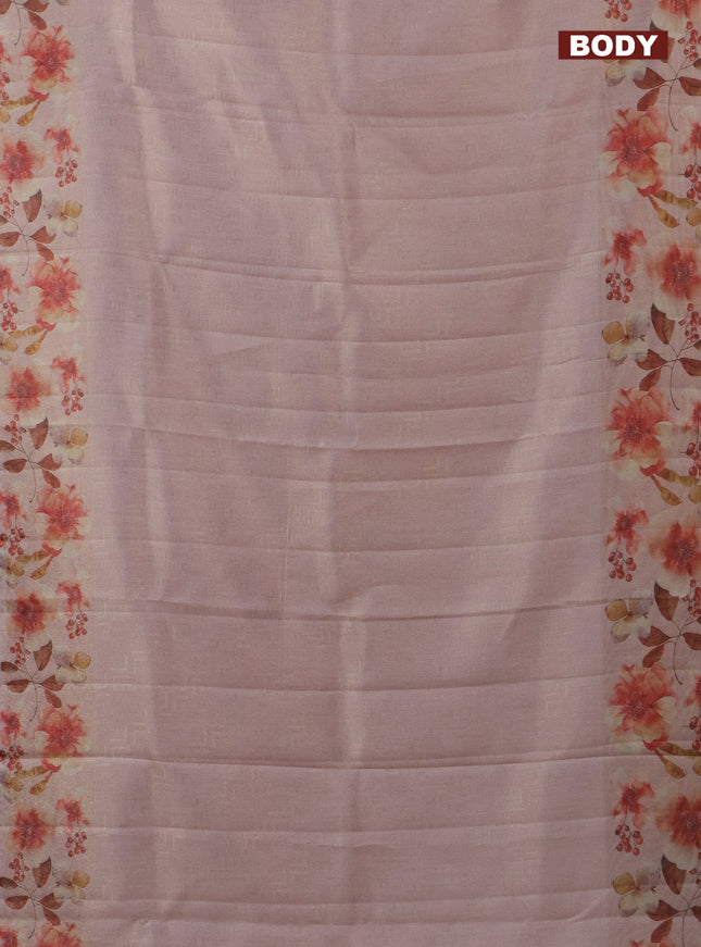 Tissue saree mild peach with allover zari weaves and floral digital printed border