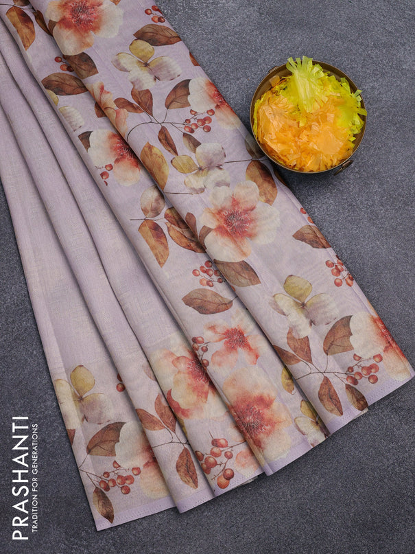 Tissue saree mild lavender with allover zari weaves and floral digital printed border