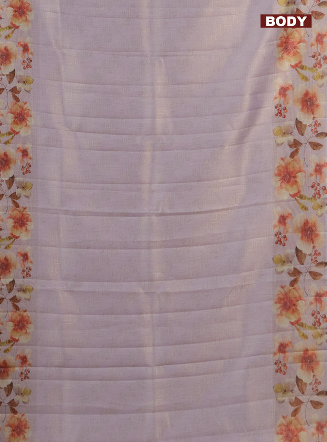 Tissue saree mild lavender with allover zari weaves and floral digital printed border