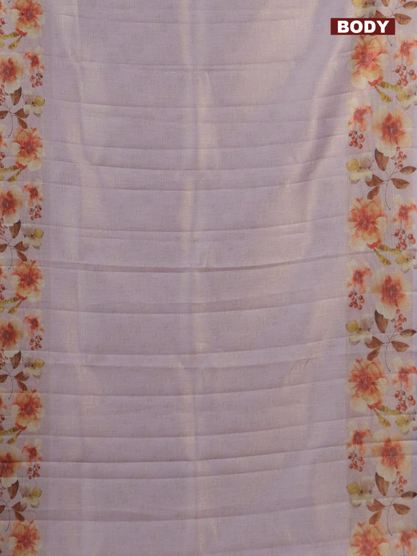Tissue saree mild lavender with allover zari weaves and floral digital printed border
