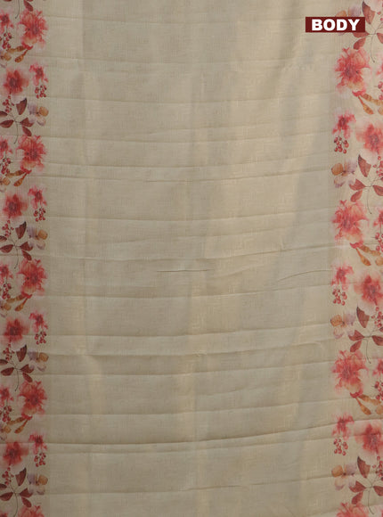 Tissue saree cream with allover zari weaves and floral digital printed border
