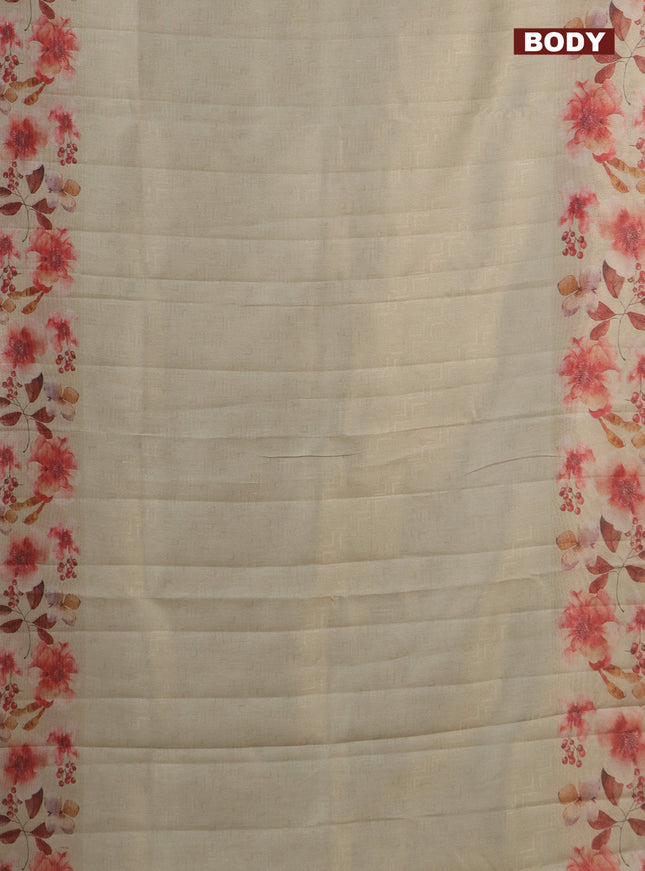 Tissue saree cream with allover zari weaves and floral digital printed border