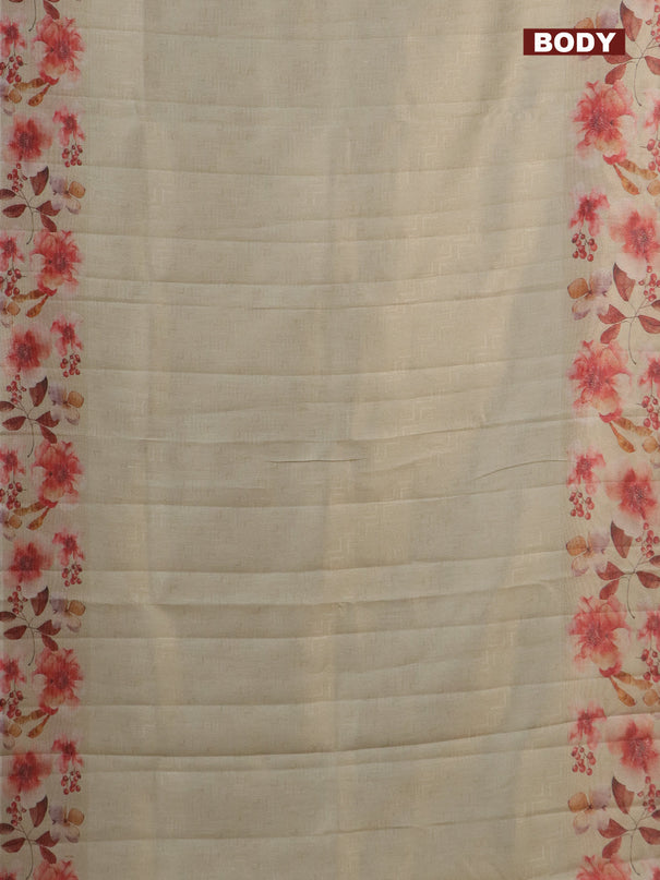 Tissue saree cream with allover zari weaves and floral digital printed border