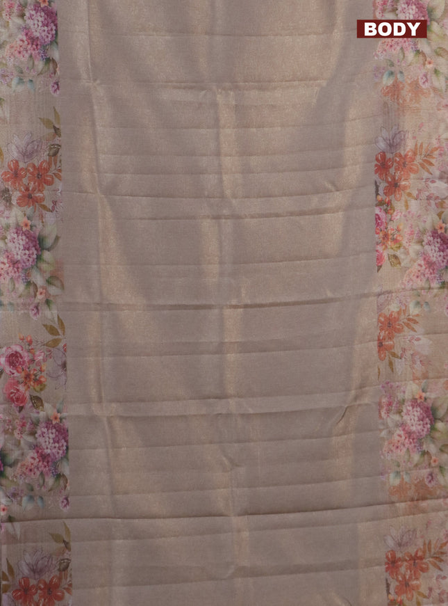 Tissue saree beige with allover zari weaves and floral digital printed border
