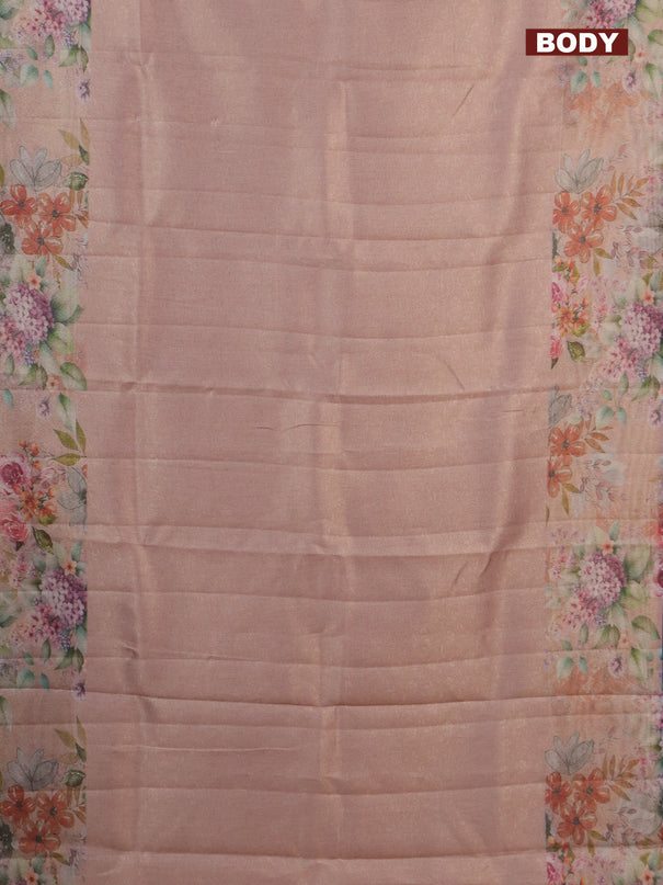 Tissue saree pastel peach with allover zari weaves and floral digital printed border