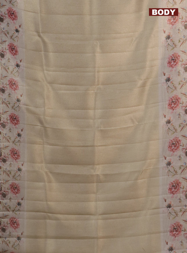 Tissue saree beige with allover zari weaves and floral digital printed border