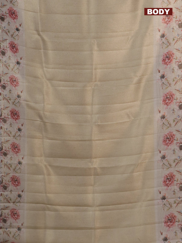 Tissue saree beige with allover zari weaves and floral digital printed border